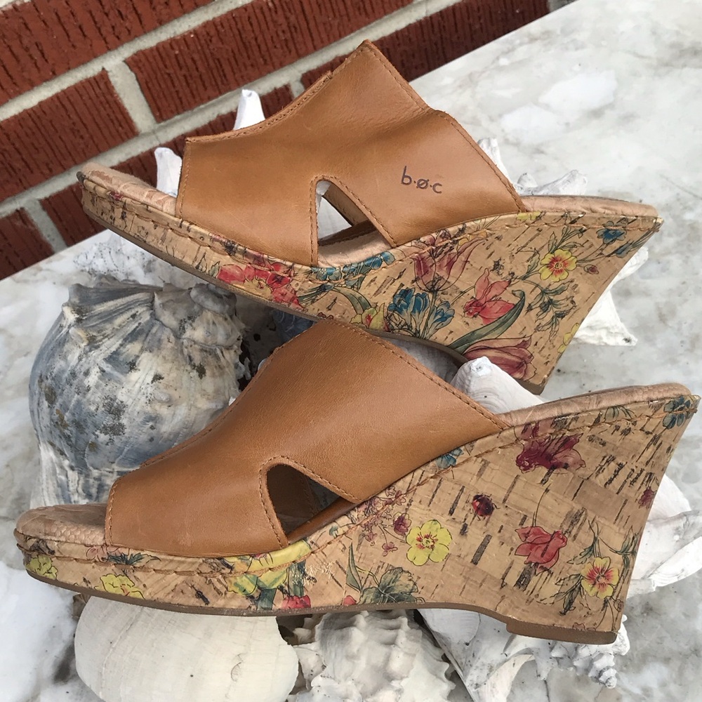 b.o.c. Tan Leather Open-Toe Wedge Mules - Picture 8 of 16
